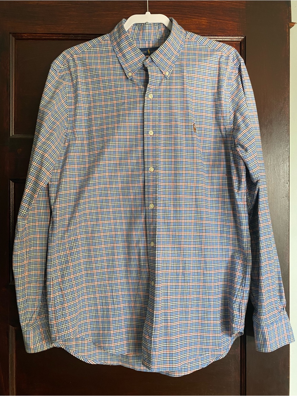 Polo Ralph Lauren Slim Fit Stretch Oxford Plaid Button Down Shirt Size L Blue